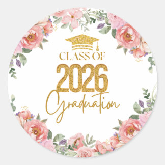Class of 2026, Pink Gold Floral Theme ラウンドシール