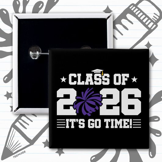 Class of 2026 Purple Cheer Graduation It’s Go Time 缶バッジ