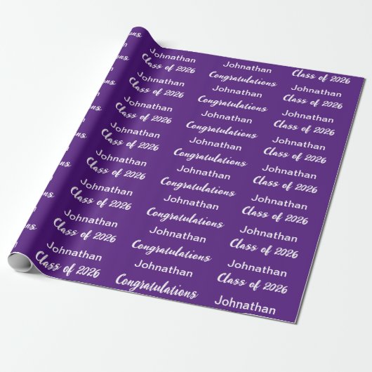 Class of 2026 Purple Congratulations Grad's Name ラッピングペーパー (アンロールド)