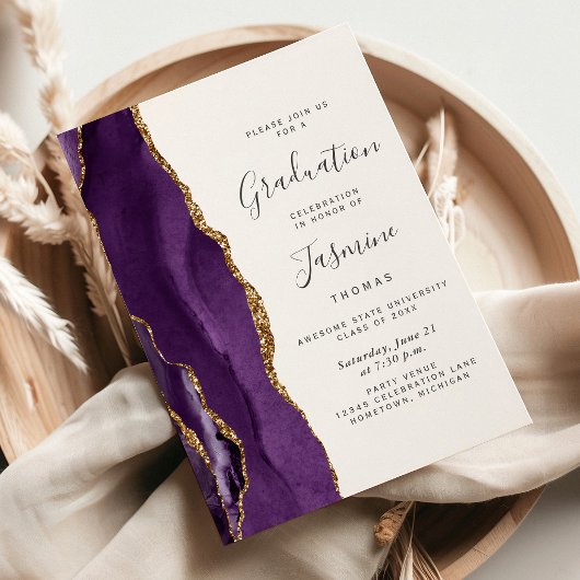 Class of 2026 Purple Gold Agate Dark Graduation 招待状