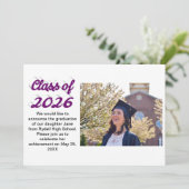 Class of 2026 purple script graduation photo 招待状 (スタンド正面)