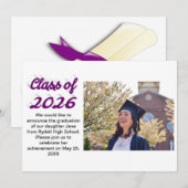 Class of 2026 purple script graduation photo 招待状 (正面/裏面)