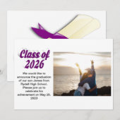 Class of 2026 purple text  graduation photo  招待状 (正面/裏面)