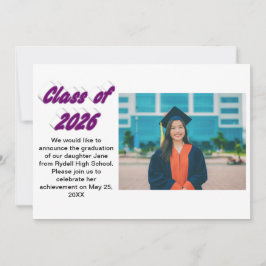 Class of 2026 purple typography  graduation photo 招待状