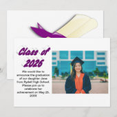 Class of 2026 purple typography  graduation photo 招待状 (正面/裏面)