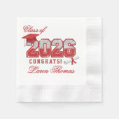 Class of 2026 Red & Silver Graduation Varsity 縁ありカクテルナプキン (正面)
