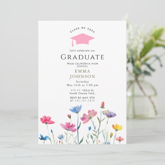 class of 2026 Rustic Spring Wildflower  Graduation 招待状 (スタンド正面)