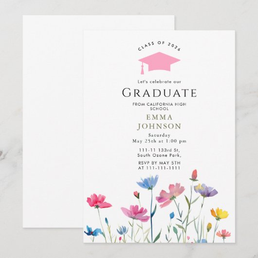 class of 2026 Rustic Spring Wildflower  Graduation 招待状 (正面/裏面)