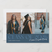 Class of 2026 Script Name Navy Blue Grad Photo 案内状 (正面)