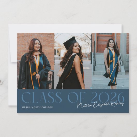 Class of 2026 Script Name Navy Blue Grad Photo 案内状 (正面)