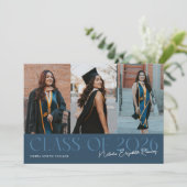 Class of 2026 Script Name Navy Blue Grad Photo 案内状 (スタンド正面)