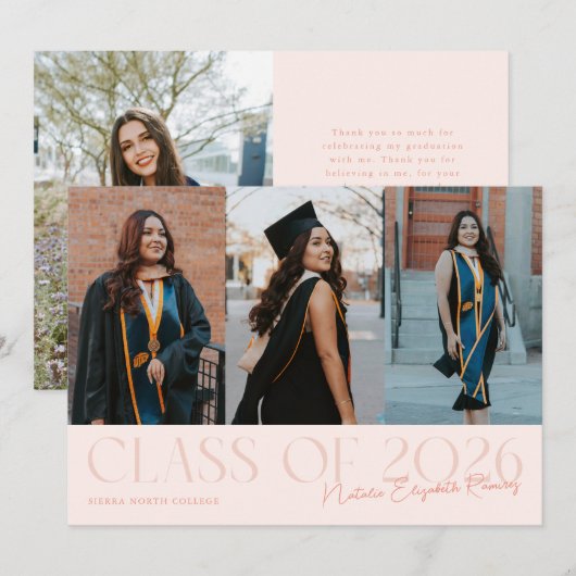 Class of 2026 Script Name Peach Grad Photo 案内状 (正面/裏面)