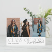 Class of 2026 Script Name White Grad Photo 案内状 (スタンド正面)