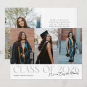 Class of 2026 Script Name White Grad Photo 案内状 (正面/裏面)