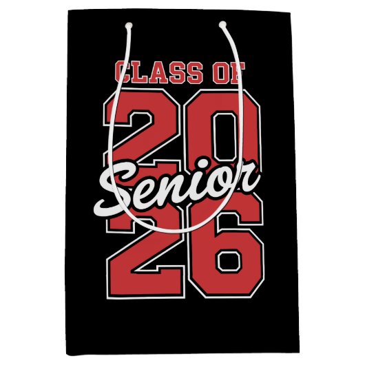 Class Of 2026 Senior Red Graduation 26 Graduate ミディアムペーパーバッグ (正面)