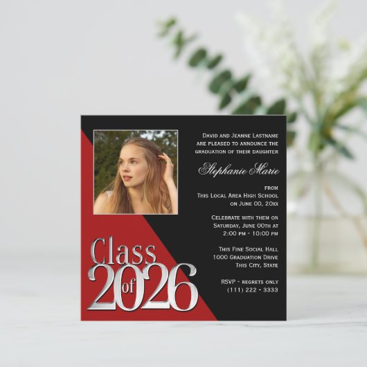 Class of 2026 Silver Grad Red with Photo 招待状 (スタンド正面)