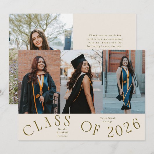 Class of 2026 Typography Grad Photo Cream 案内状 (正面/裏面)