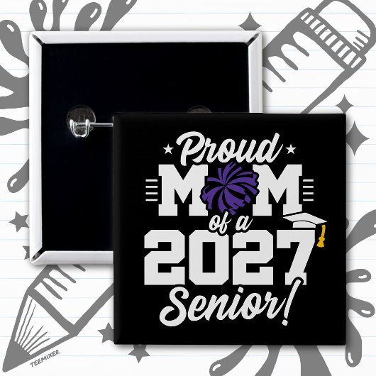 Class of 2027 Senior Graduation Cheer Proud Mom 缶バッジ