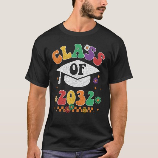 Class Of 2032 Grow With Me Pre K Graduate Groovy R Tシャツ (正面)
