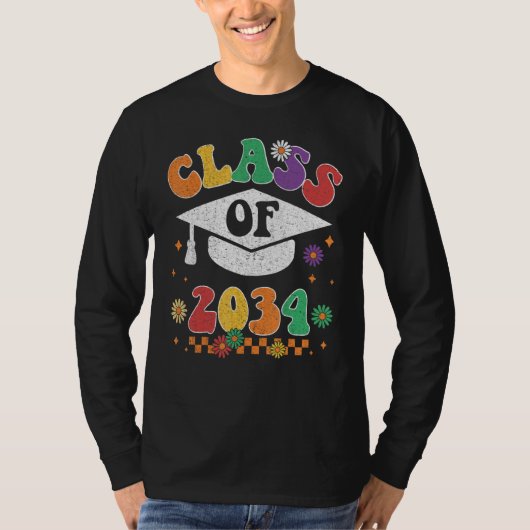 Class Of 2034 Grow With Me Pre K Graduate Groovy R Tシャツ (正面)