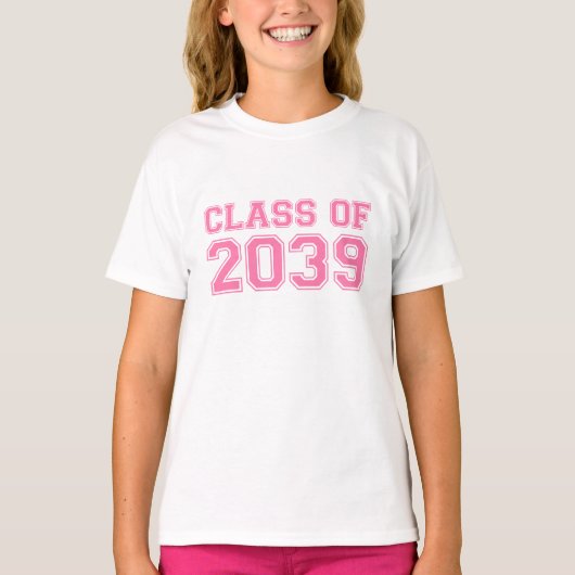 Class of 2039 Pink Varsity Future Graduate Tシャツ (正面)