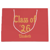 Class of '26 Pink-Red Retro Style Grad Name ラージペーパーバッグ (正面)