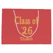 Class of '26 Pink-Red Retro Style Grad Name ラージペーパーバッグ (裏面)