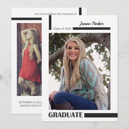 Class of Add Your Photos モダン Graduation 案内状 (正面/裏面)