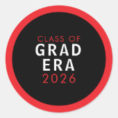 Class of Grad Era 2026 Red Black Modern Graduation ラウンドシール (正面)