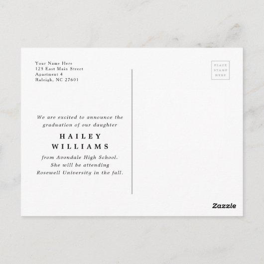 Class of Year写真卒業のお知らせ ポストカード (裏面)