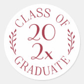 Class of Year Graduate Burgundy Whiteタイポグラフィ ラウンドシール (正面)