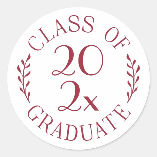 Class of Year Graduate Burgundy Whiteタイポグラフィ ラウンドシール (正面)