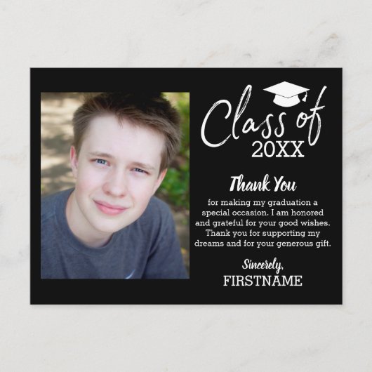 Class of YEAR Graduation Thank You Script Black ポストカード (正面)