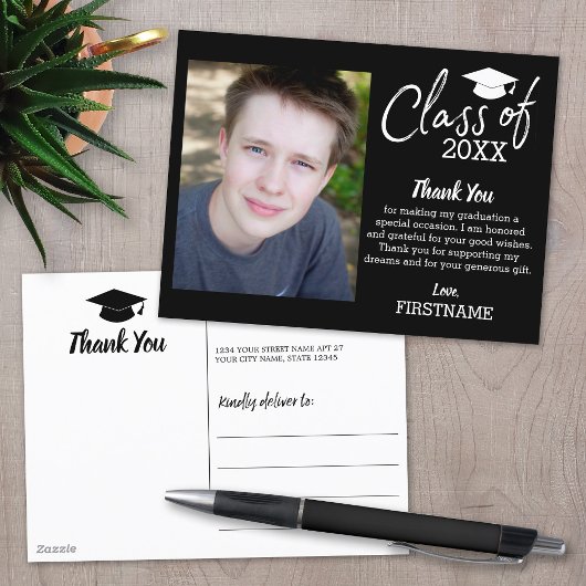 Class of YEAR Graduation Thank You Script Black ポストカード