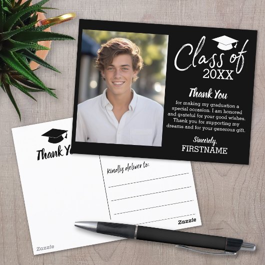 Class of YEAR Graduation Thank You Script Black ポストカード