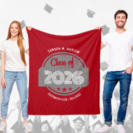Class of YY Graduate Name Red フリースブランケット