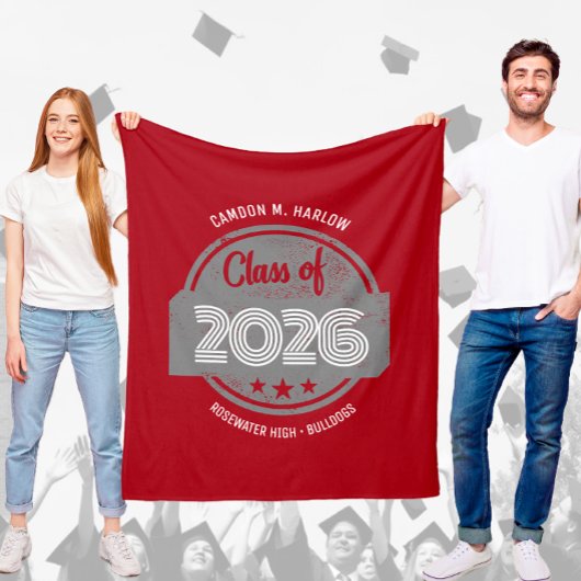 Class of YY Graduate Name Red フリースブランケット