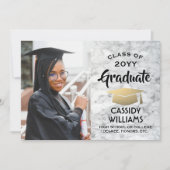 Class Year白大理石と金ゴールド卒業写真 招待状 (正面)