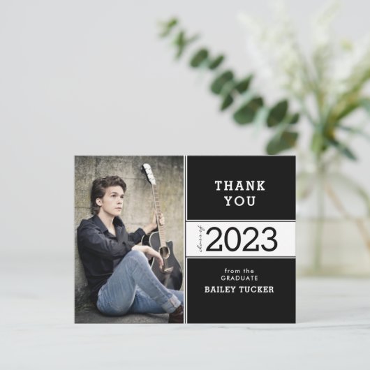 Class Year白黒写真卒業ありがとう ポストカード (スタンド正面)