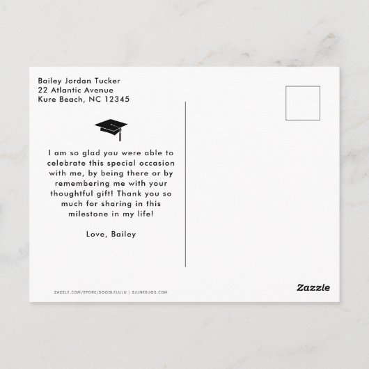 Class Year白黒写真卒業ありがとう ポストカード (裏面)