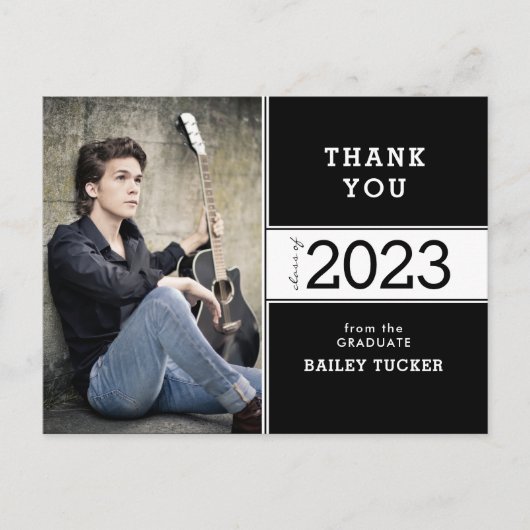 Class Year白黒写真卒業ありがとう ポストカード (正面)