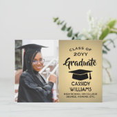 Class Year金ゴールドグラデーションと黒の卒業写真 招待状 (スタンド正面)