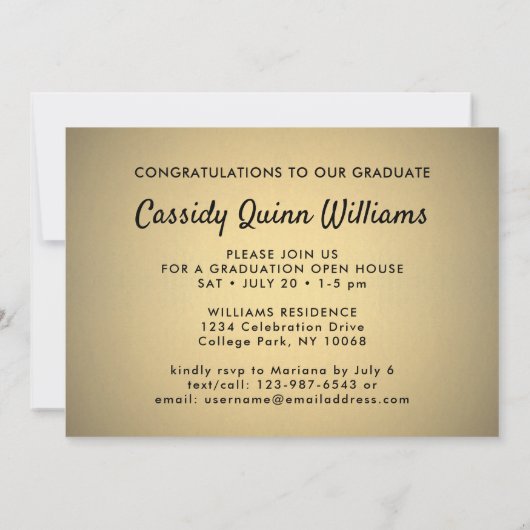 Class Year金ゴールドグラデーションと黒の卒業写真 招待状 (裏面)