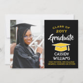 Class Year Blackと金ゴールド卒業写真パーティー 招待状 (正面)