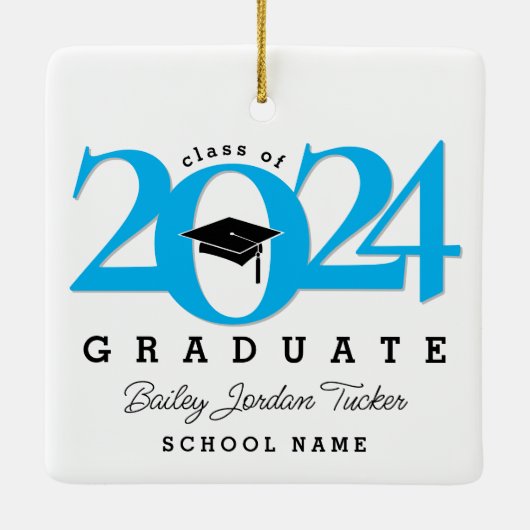 Class Year Cap & Tessel Blue卒業記念キープサケ セラミックオーナメント (裏面)