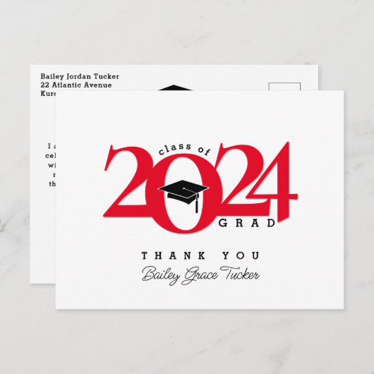 Class Year Grad Tessel Red Graduationありがとう ポストカード (正面/裏面)