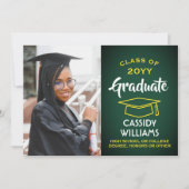 Class Year Greenと金ゴールドモダンの卒業写真 招待状 (正面)
