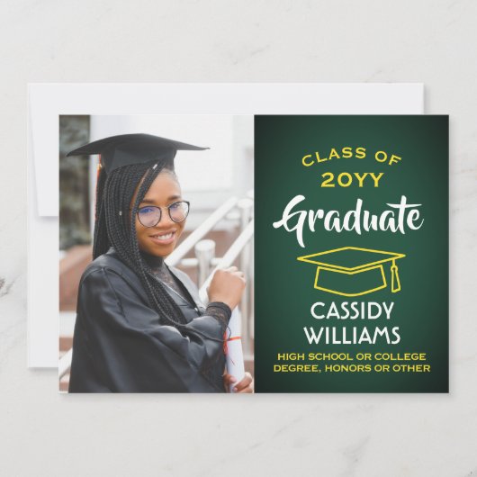 Class Year Greenと金ゴールドモダンの卒業写真 招待状 (正面)