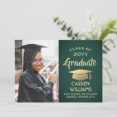Class Year Greenと金ゴールドモダンの卒業写真 招待状 (スタンド正面)