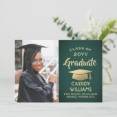 Class Year Greenと金ゴールドモダンの卒業写真 招待状 (スタンド正面)